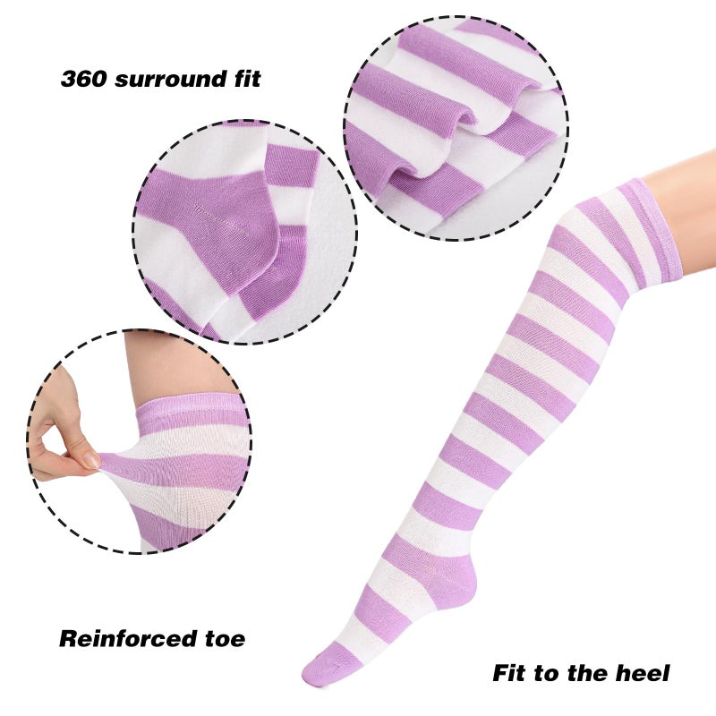 DAZCOS Striped Thigh High Socks Elastic Over The Knee Knit Stockings for Daily or Anime Cosplay (Purple+White) - Image 2